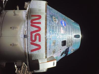 Orion spacecraft exterior with NASA logo